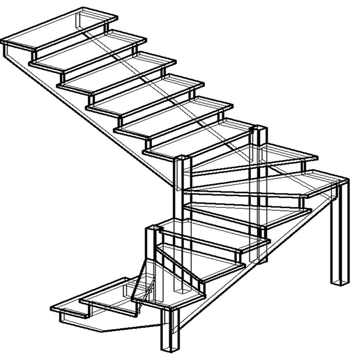 Проект лестницы на металлокаркасе с забежными ступенями